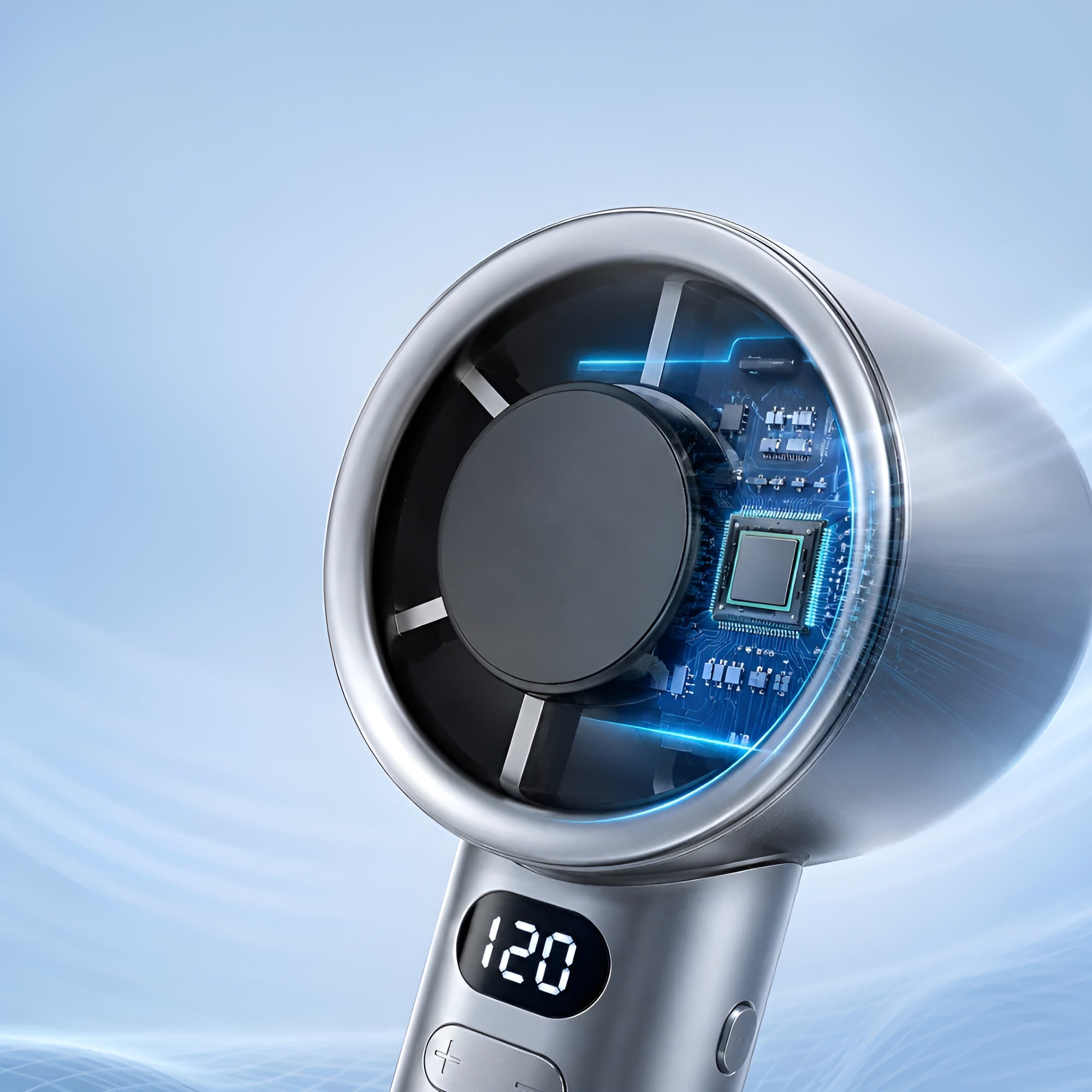 Handventilator mit Digitalanzeige – USB-Wiederaufladbar & Stufenlos Einstellbar - Handventilator