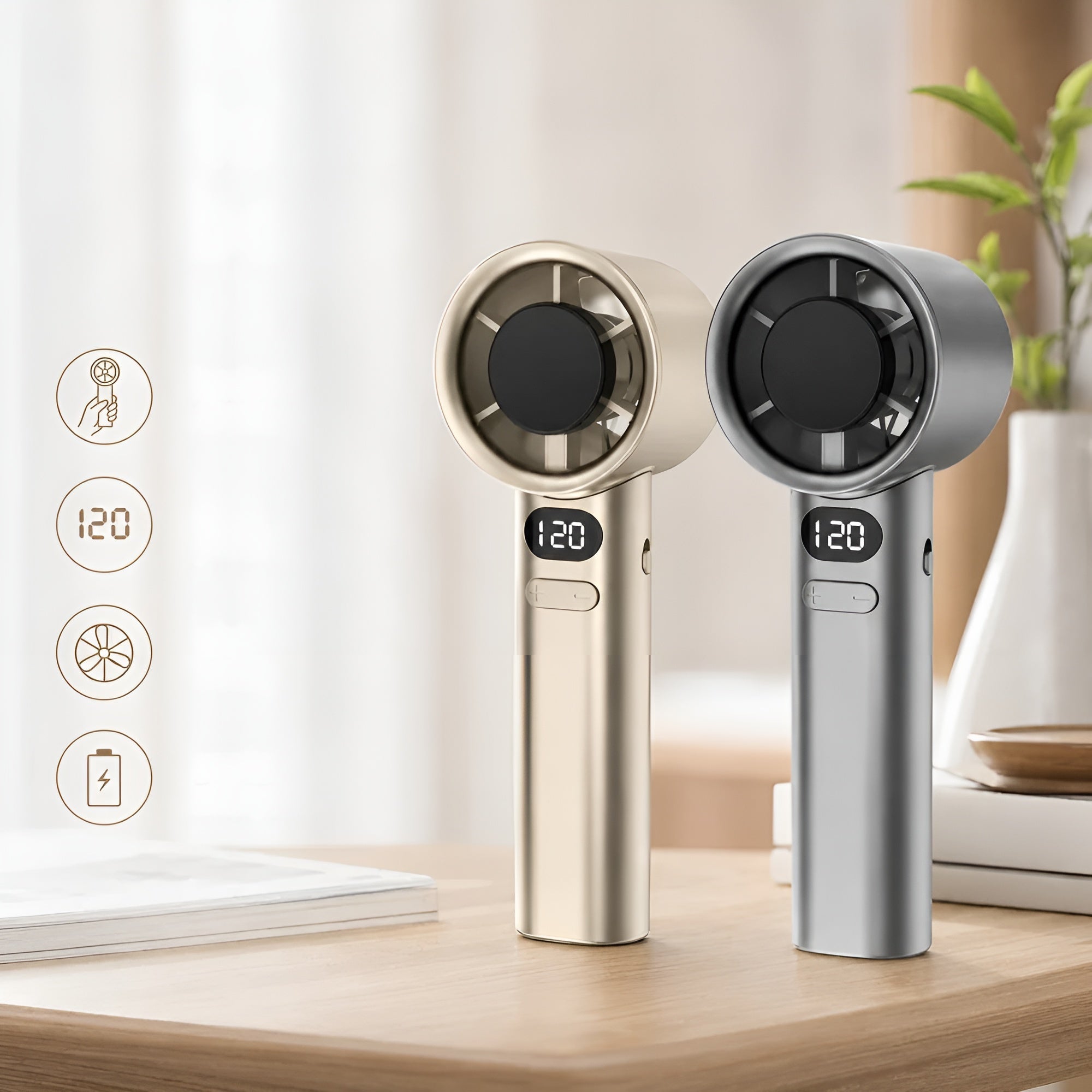 Handventilator mit Digitalanzeige – USB-Wiederaufladbar & Stufenlos Einstellbar - Handventilator