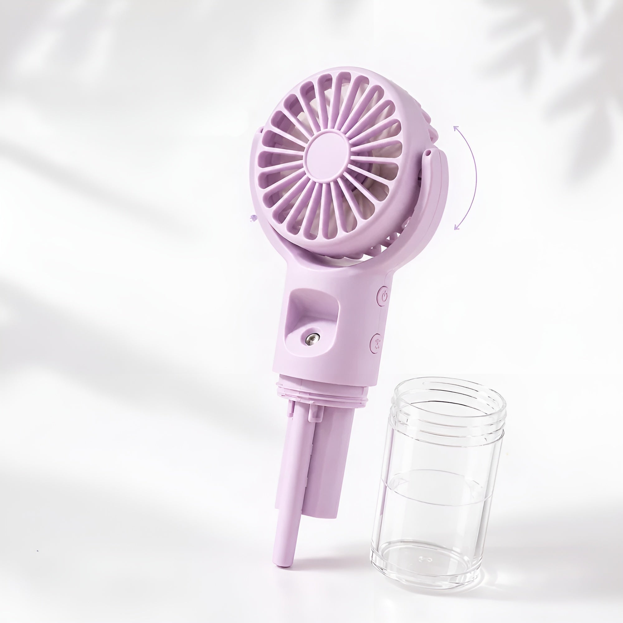 Handventilator mit Sprühfunktion – USB-aufladbar mit Drehkopf und 4 Geschwindigkeitsstufen - Handventilator