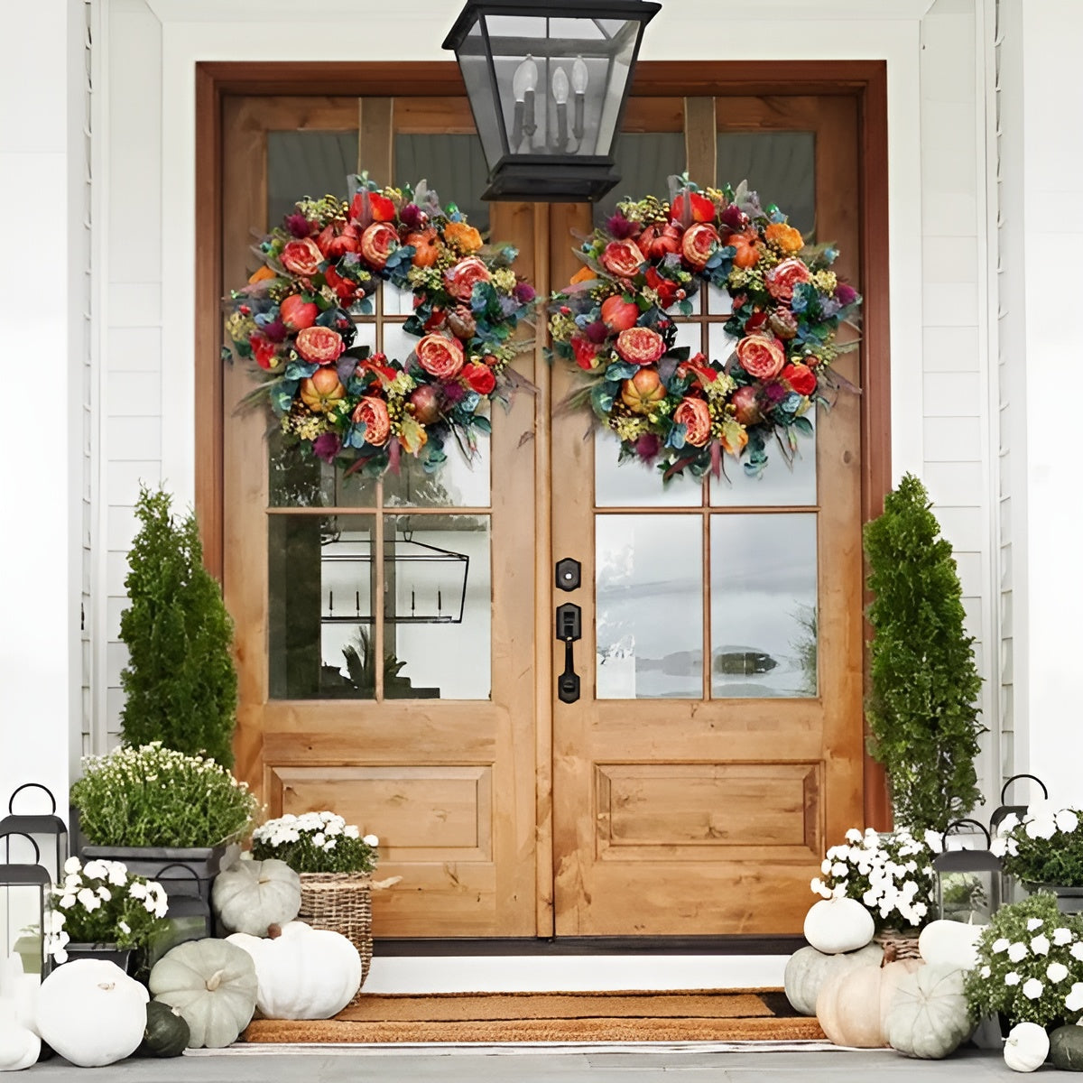 Herbstkranz mit Pfingstrosenblüten – Dekorativ und Festlich | Perfekt als Türdekoration zu Weihnachten - Saisonale