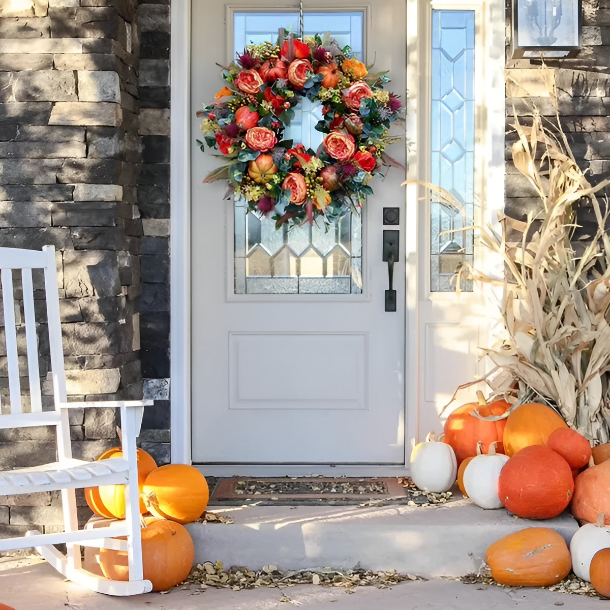 Herbstkranz mit Pfingstrosenblüten – Dekorativ und Festlich | Perfekt als Türdekoration zu Weihnachten - Saisonale