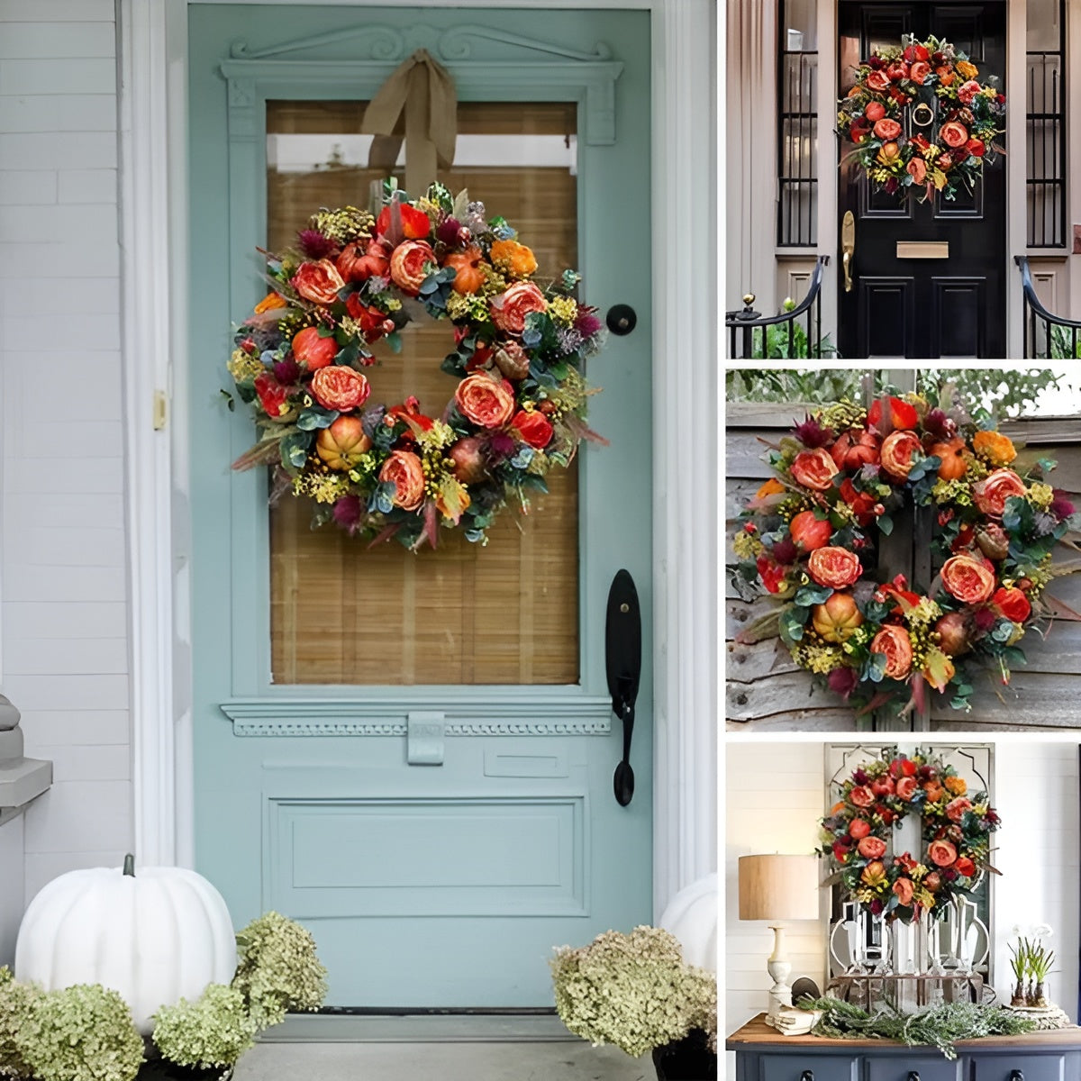 Herbstkranz mit Pfingstrosenblüten – Dekorativ und Festlich | Perfekt als Türdekoration zu Weihnachten - Saisonale