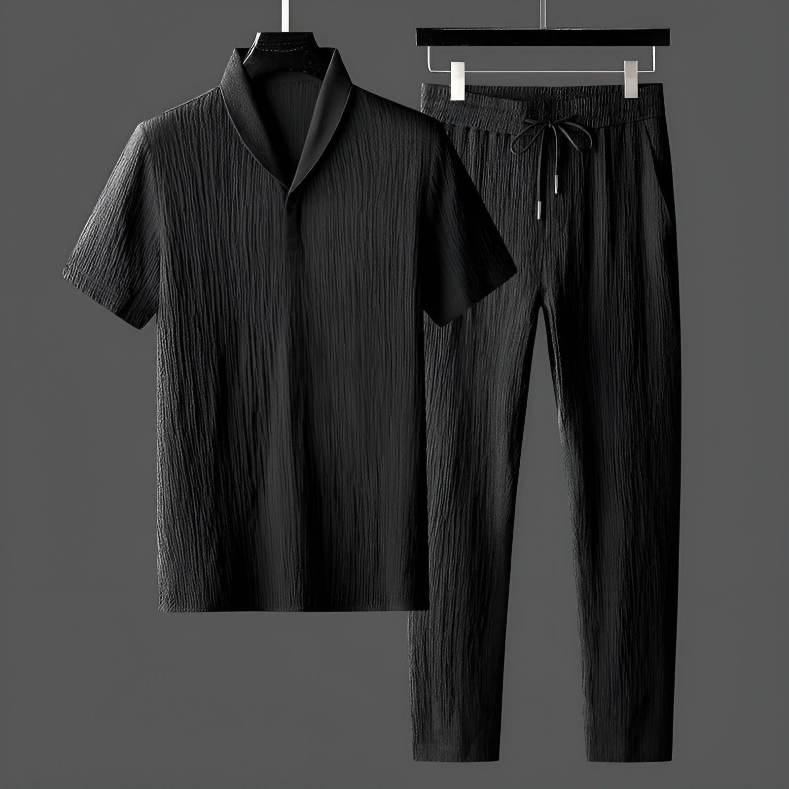 Hermann Set - Trendy Herren Sommer Set {Shirt und Hose} - Schwarz / M - Herren-Set
