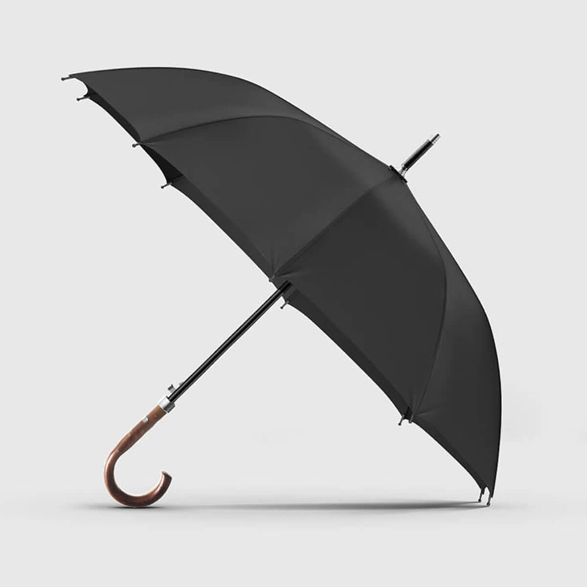 Herren Stockschirm mit Holzgriff – 110 cm Schirm - Schwarz - Regenschirme
