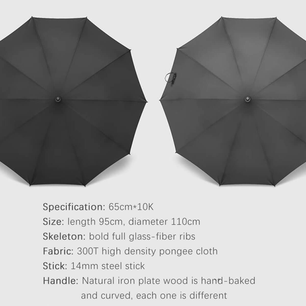 Herren Stockschirm mit Holzgriff – 110 cm Schirm - Schwarz - Regenschirme