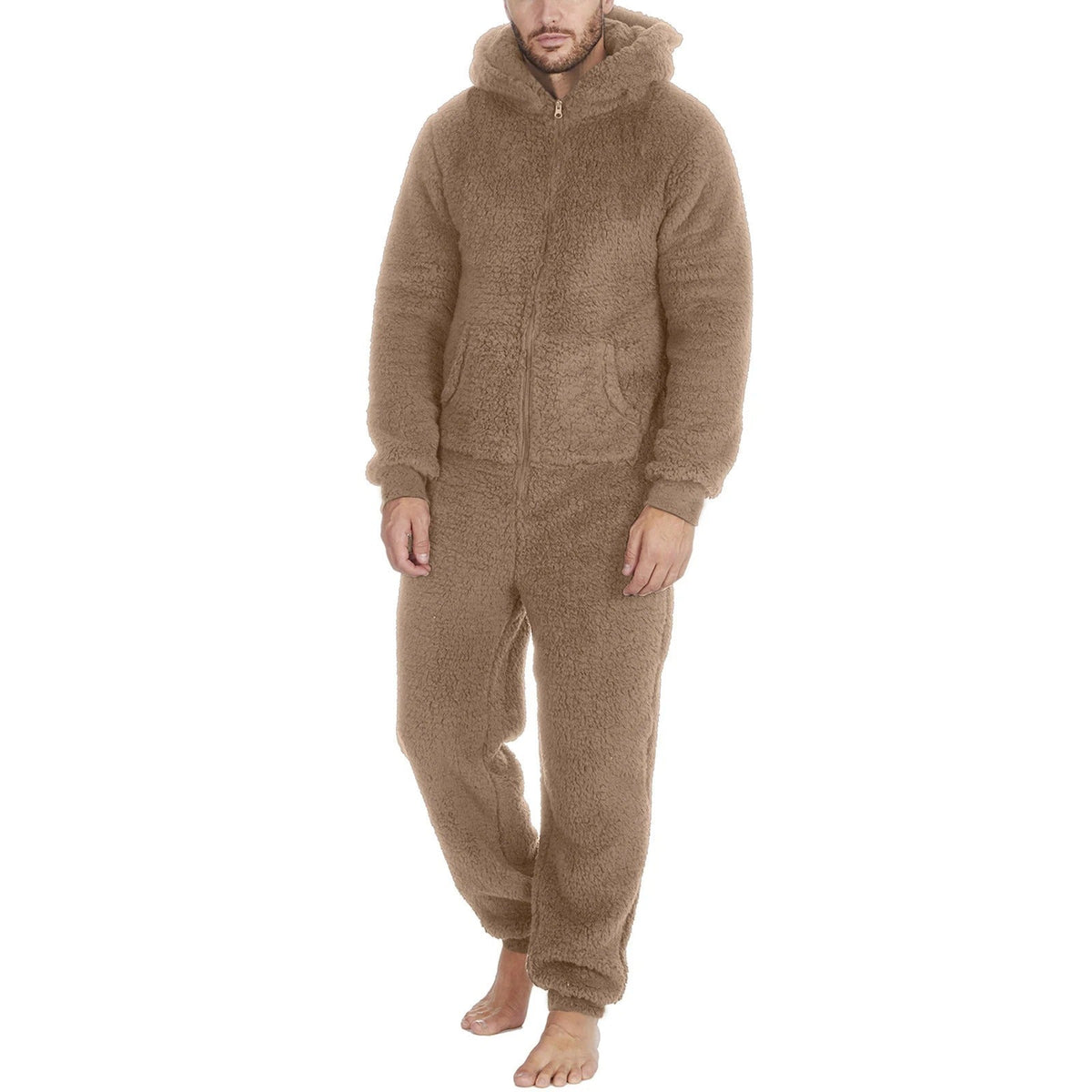 Herren Teddy-Fleece Overall mit Kapuze – Kuscheliger Einteiler - Teddy / S - Herren-Overall