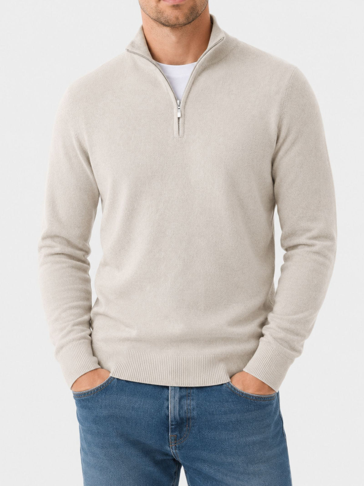 Herren Wollpullover mit Reißverschluss und Stehkragen - Bekleidung & Accessoires > Herrenoberbekleidung > Pullover &