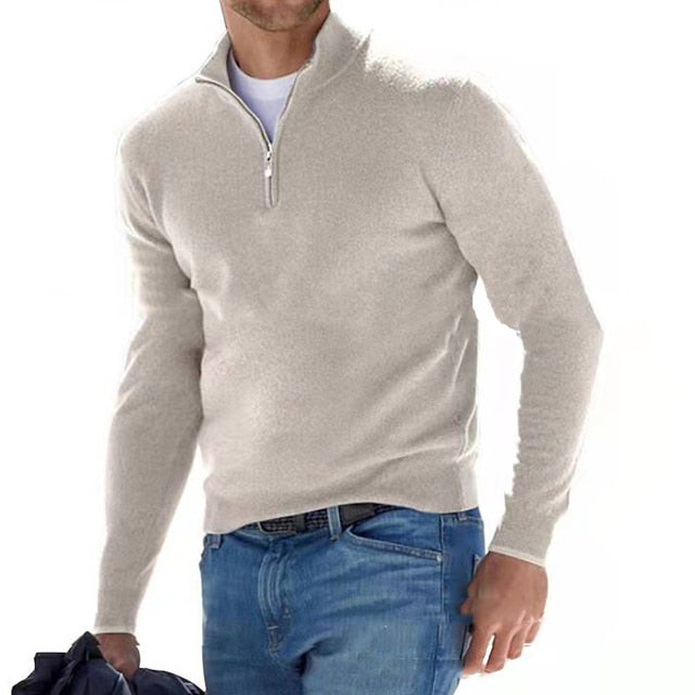 Herren Wollpullover mit Reißverschluss und Stehkragen - Bekleidung & Accessoires > Herrenoberbekleidung > Pullover &