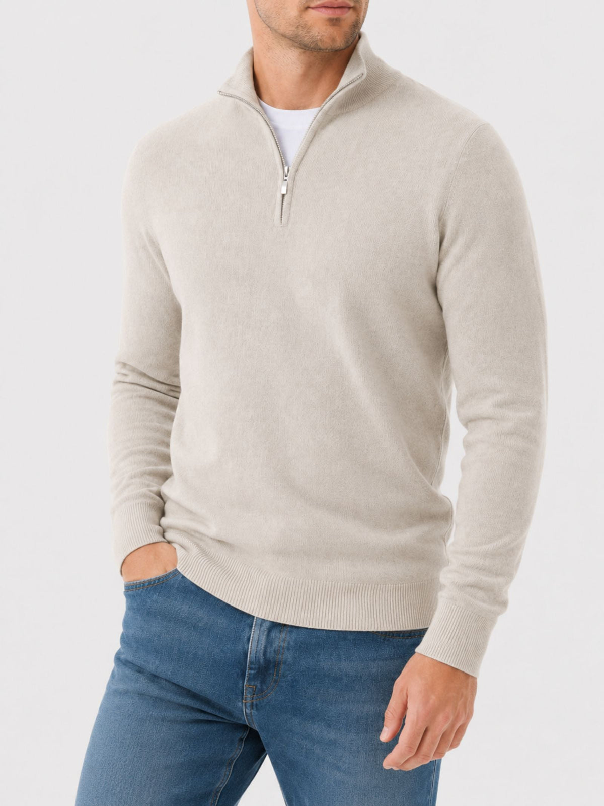 Herren Wollpullover mit Reißverschluss und Stehkragen - Bekleidung & Accessoires > Herrenoberbekleidung > Pullover &