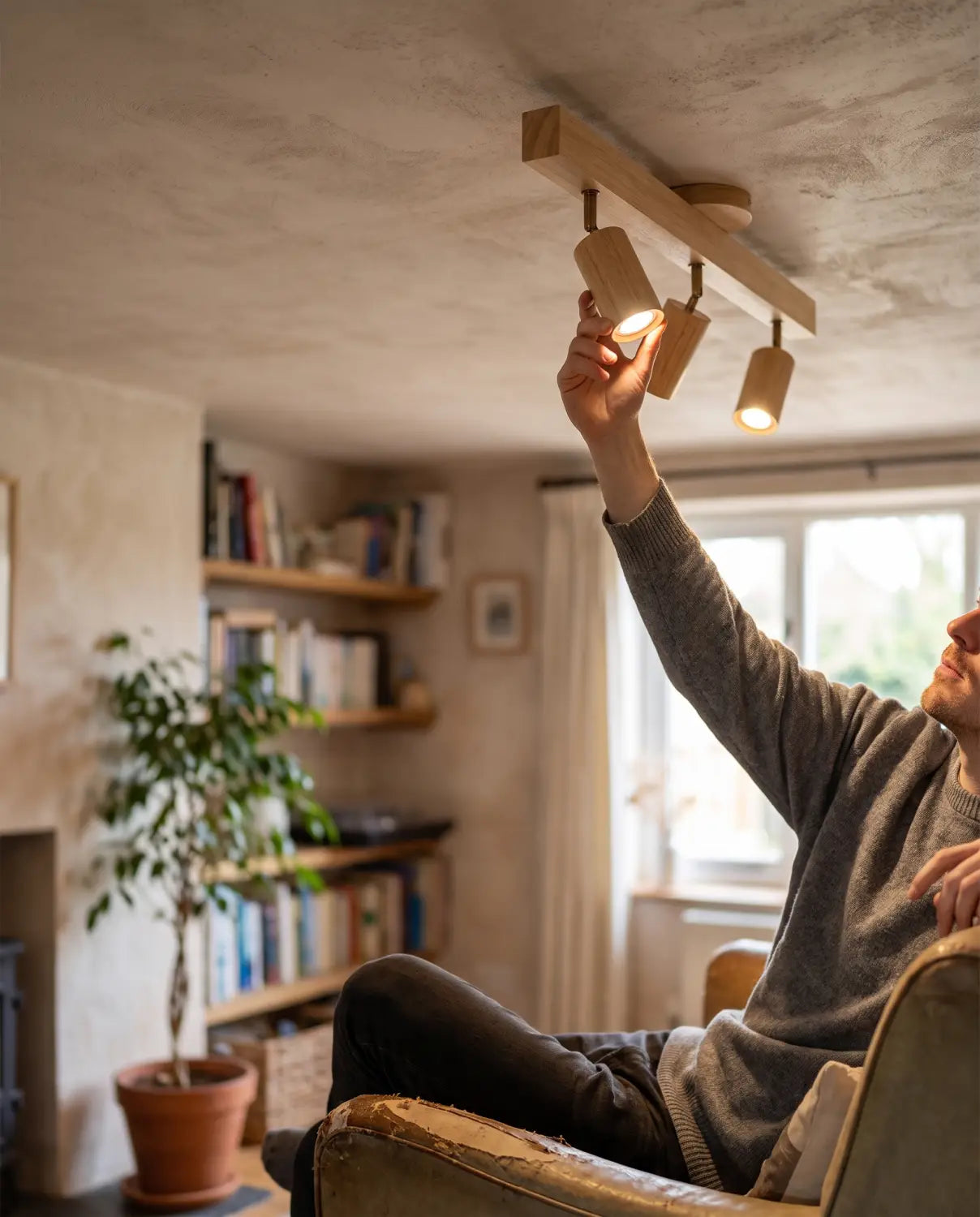 Spot da soffitto in legno massello – Regolabile Rovere Bianco o Noce