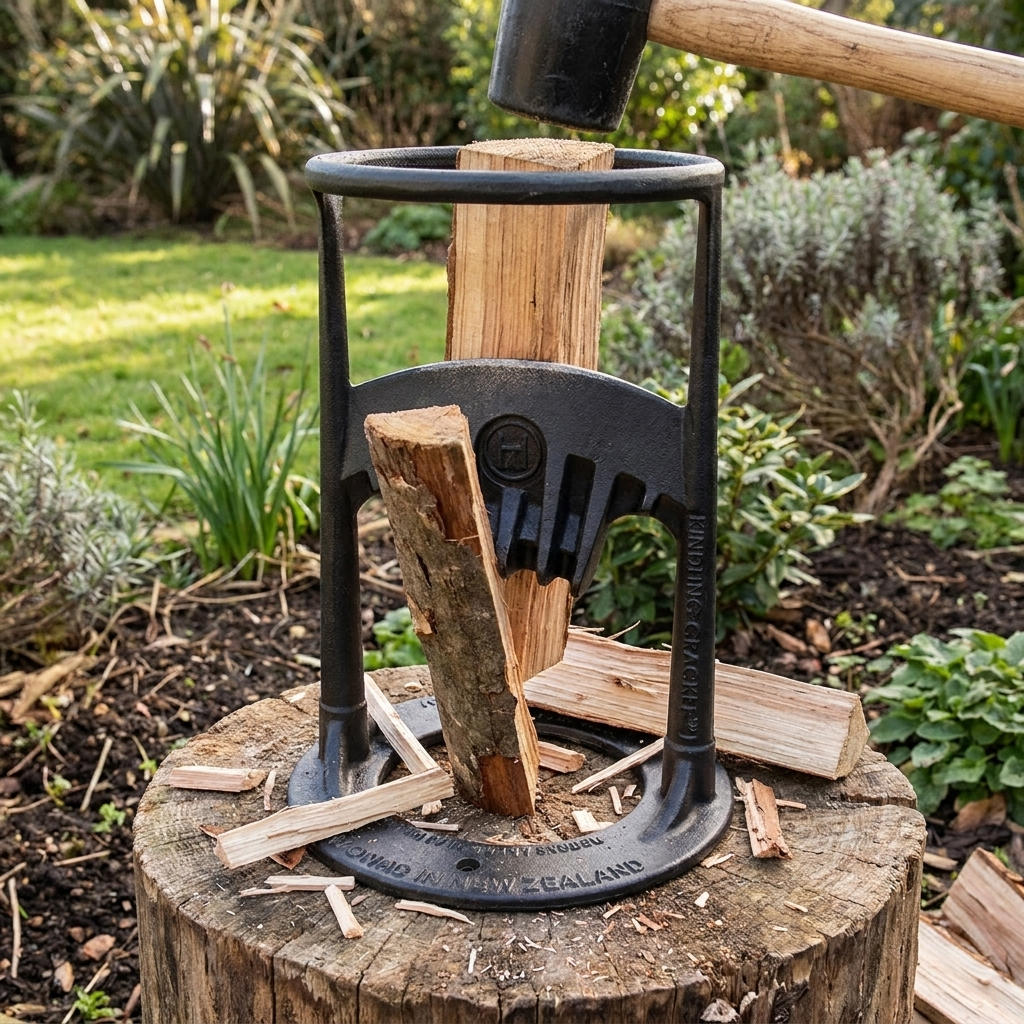 Manueller Holzspalter aus Stahl mit stabiler Ringbasis für sicheres Kaminholz spalten