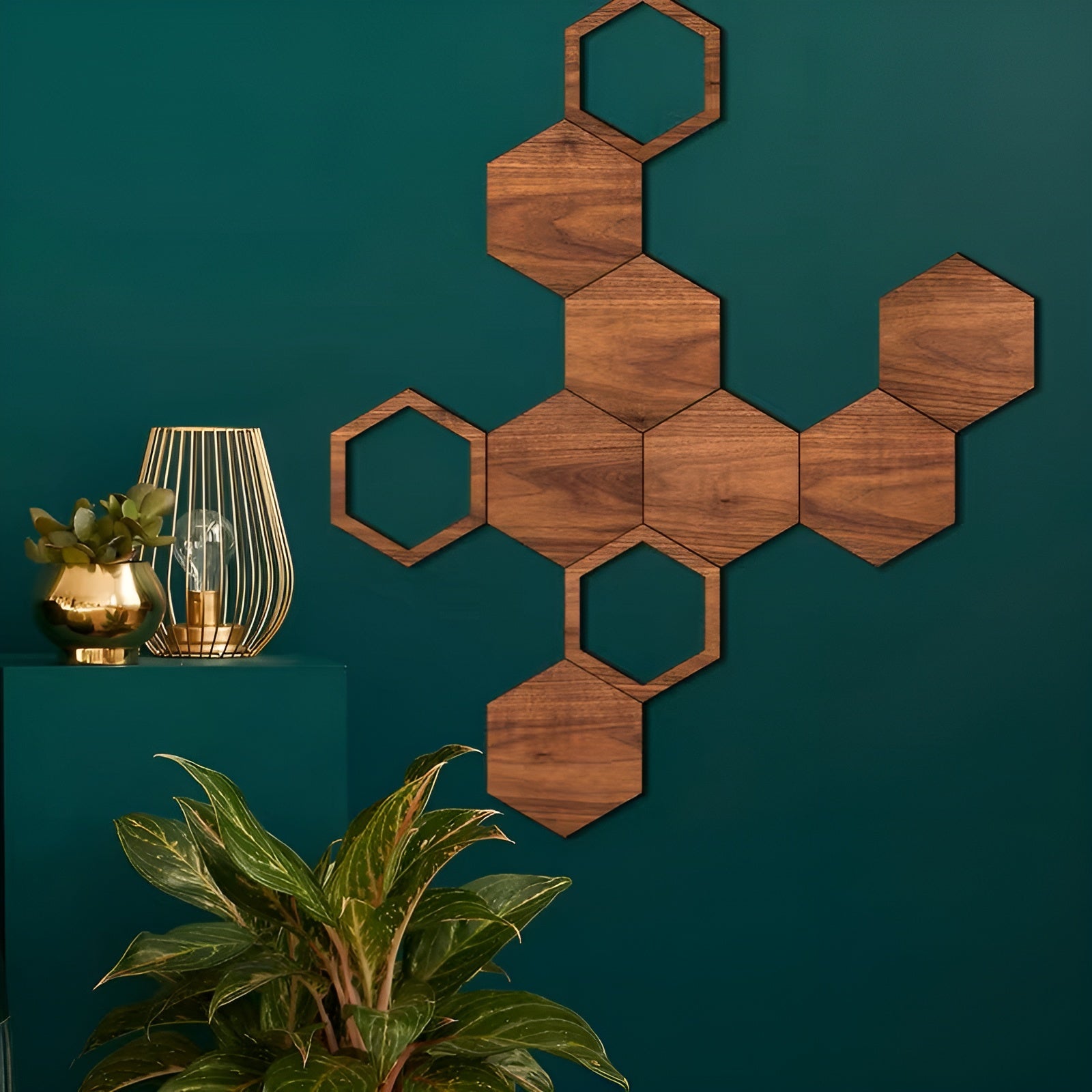 Holz Wanddeko 3D (11 Stück) – Geometrische Hexagon Wandgestaltung | Natürlich und Modern für jeden Raum - Wanddekor