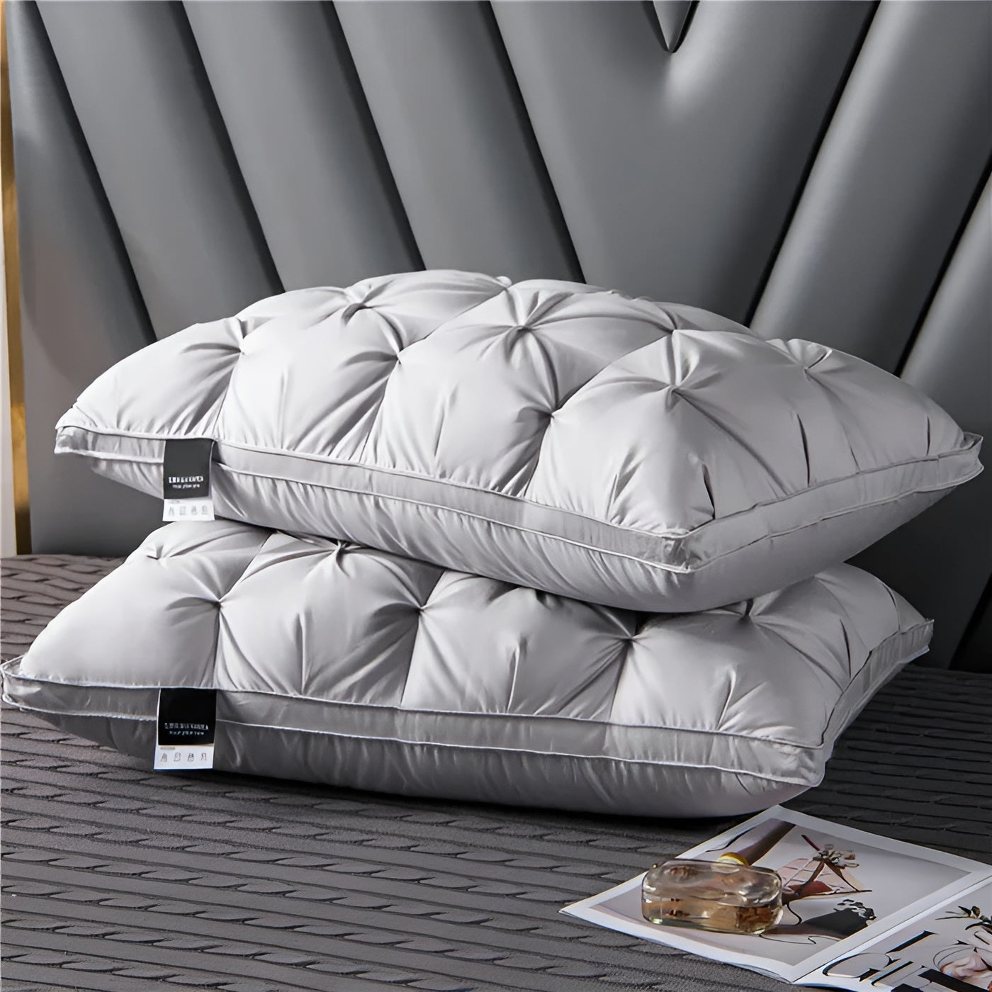 Hotelkissen mit Daunenfüllung – Luxuriös und Komfortabel | Modernes Design für Schlafzimmer und Wohnzimmer - Grau