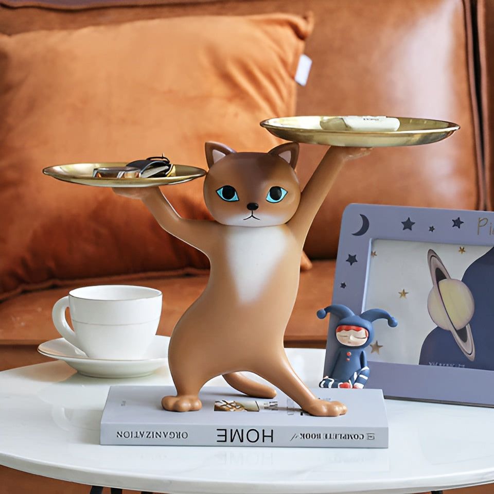 Purrfect Keeper - Liebenswerte Nordische Harzkatzen-Tablettstatue für Kleine Wertsachen - Elegare