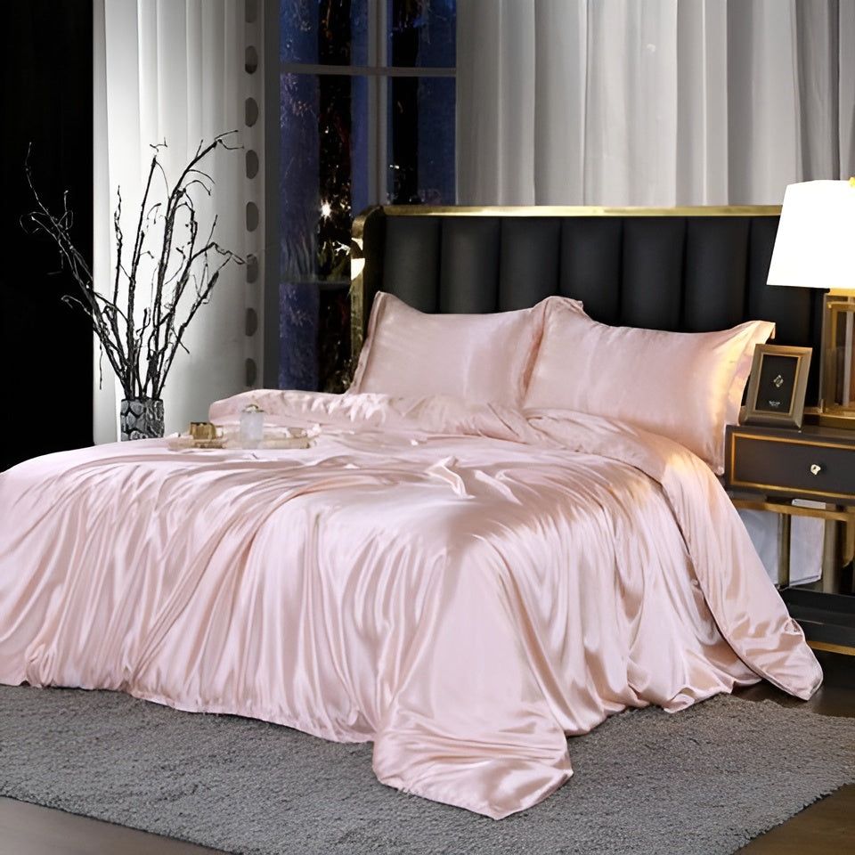 RoyalSilk Bettwäsche - Luxuriöses Satin Bettdecken Set (1 Flachlaken + 1 Bettbezug + 2 Kissenbezüge) Elegare