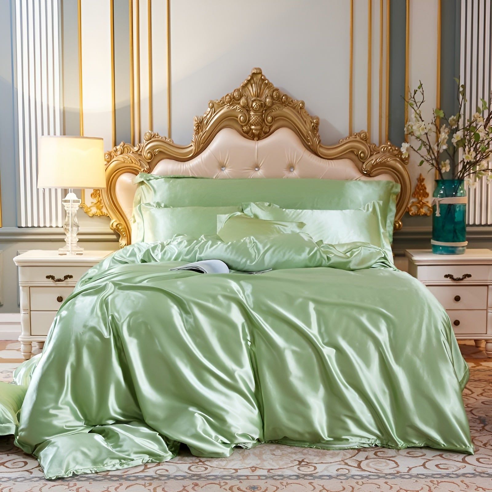 RoyalSilk Bettwäsche - Luxuriöses Satin Bettdecken Set (1 Flachlaken + 1 Bettbezug + 2 Kissenbezüge) Elegare