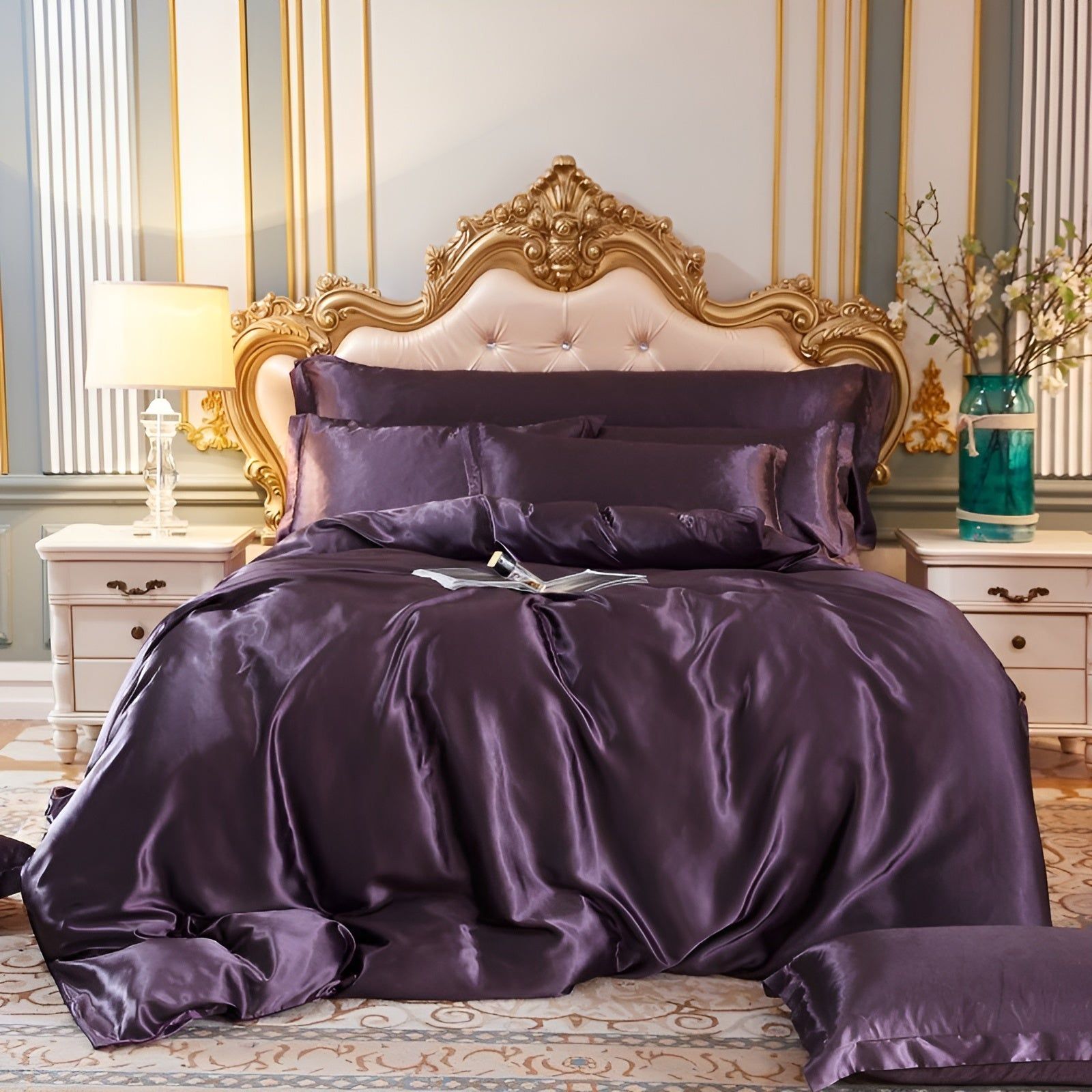 RoyalSilk Bettwäsche - Luxuriöses Satin Bettdecken Set (1 Flachlaken + 1 Bettbezug + 2 Kissenbezüge) Elegare