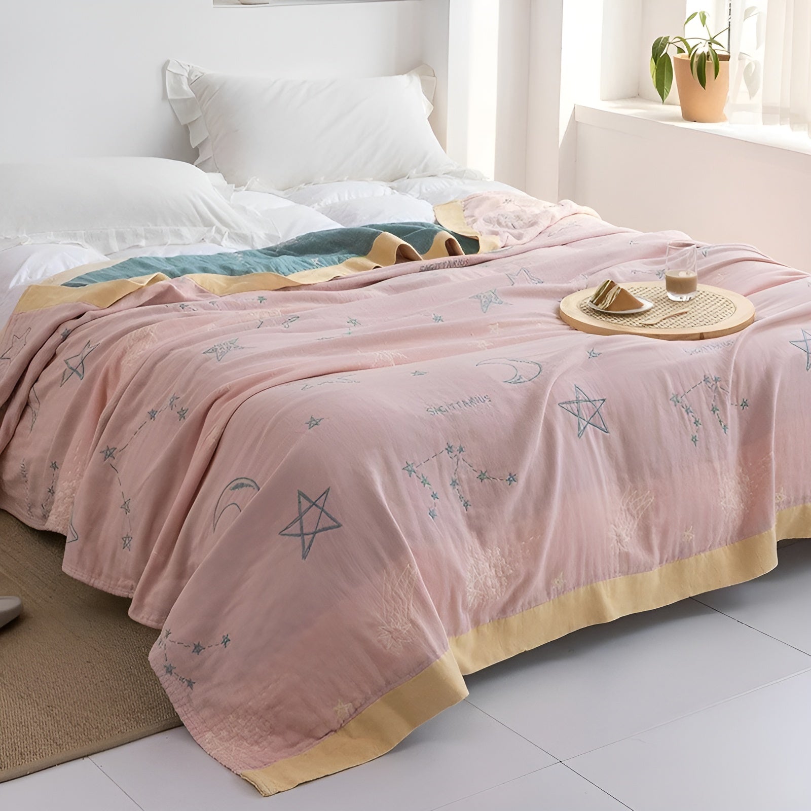 Japanische Kuscheldecke – Weiche Sofadecke für Gemütliche Wohnmomente - Himmelsrosa / 150x200cm - Decke