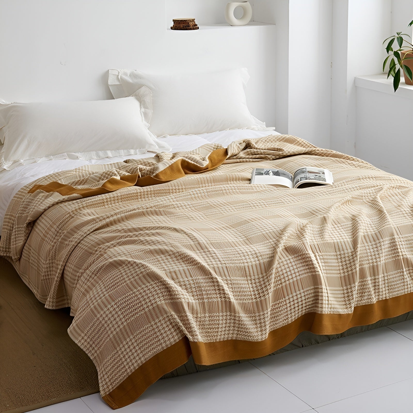 Japanische Kuscheldecke – Weiche Sofadecke für Gemütliche Wohnmomente - Hundezahn Gold / 150x200cm - Decke