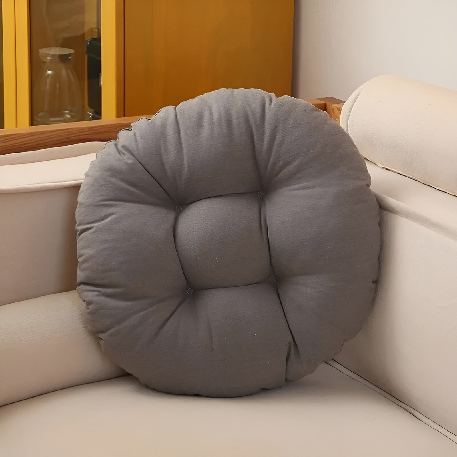 Japanisches Bodenkissen mit Extra-Dicker Polsterung – Futon Sitzkissen für Wohnzimmer & Meditation - 42x42x5cm / Grau