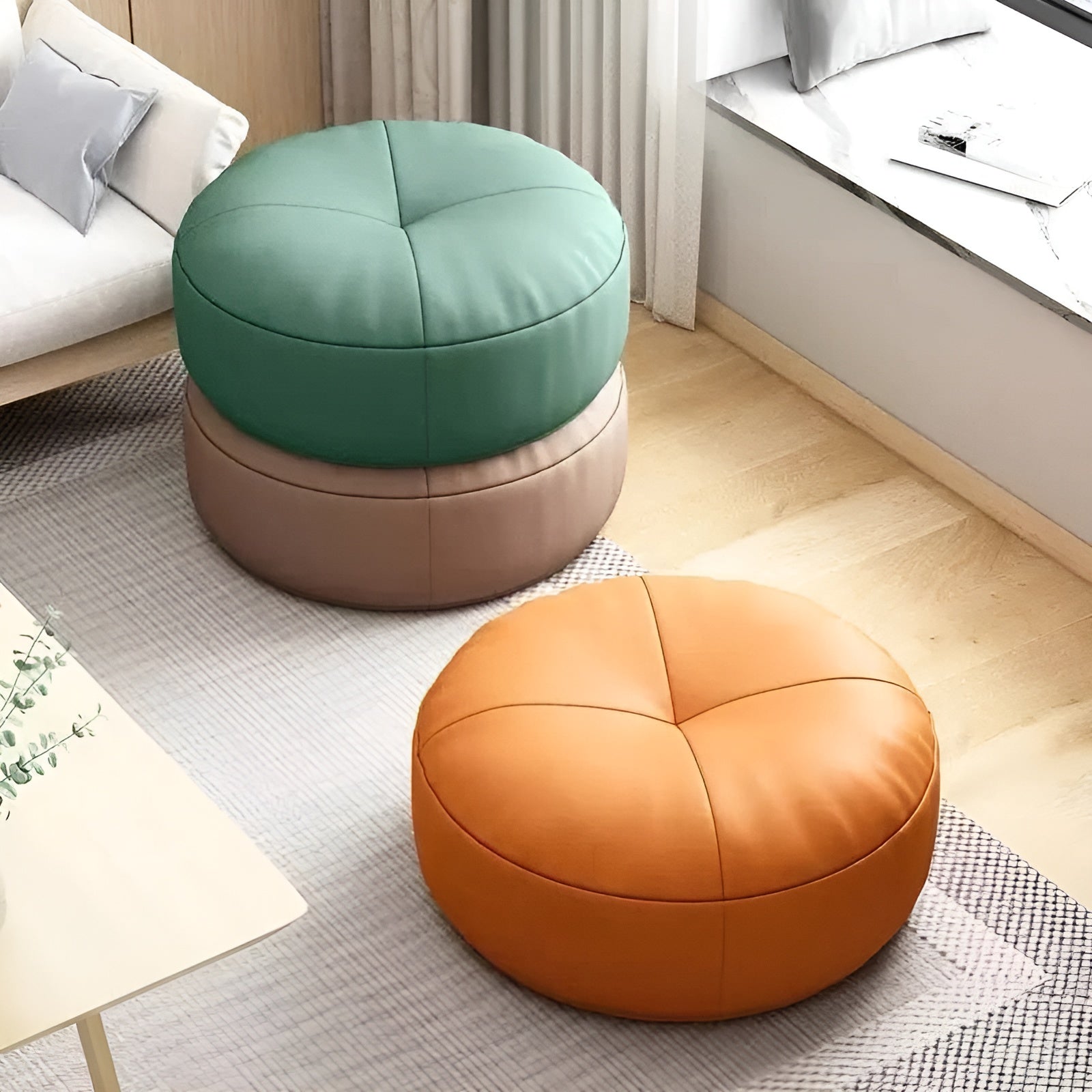 Japanisches Nappa-Leder Sitzkissen Rund – Stilvolles Sitzkissen für Wohnzimmer & Lounge - Sitzkissen