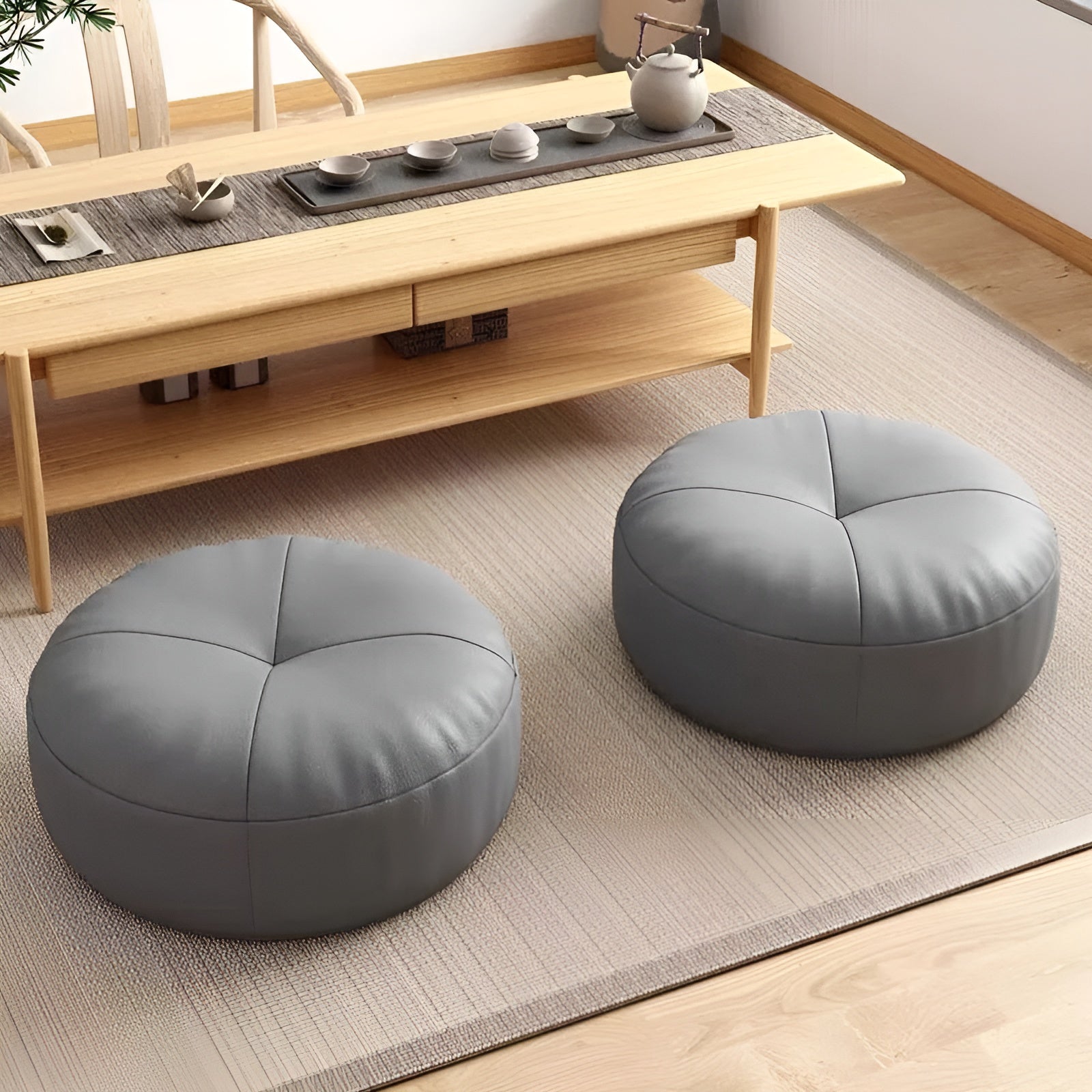 Japanisches Nappa-Leder Sitzkissen Rund – Stilvolles Sitzkissen für Wohnzimmer & Lounge - Sitzkissen