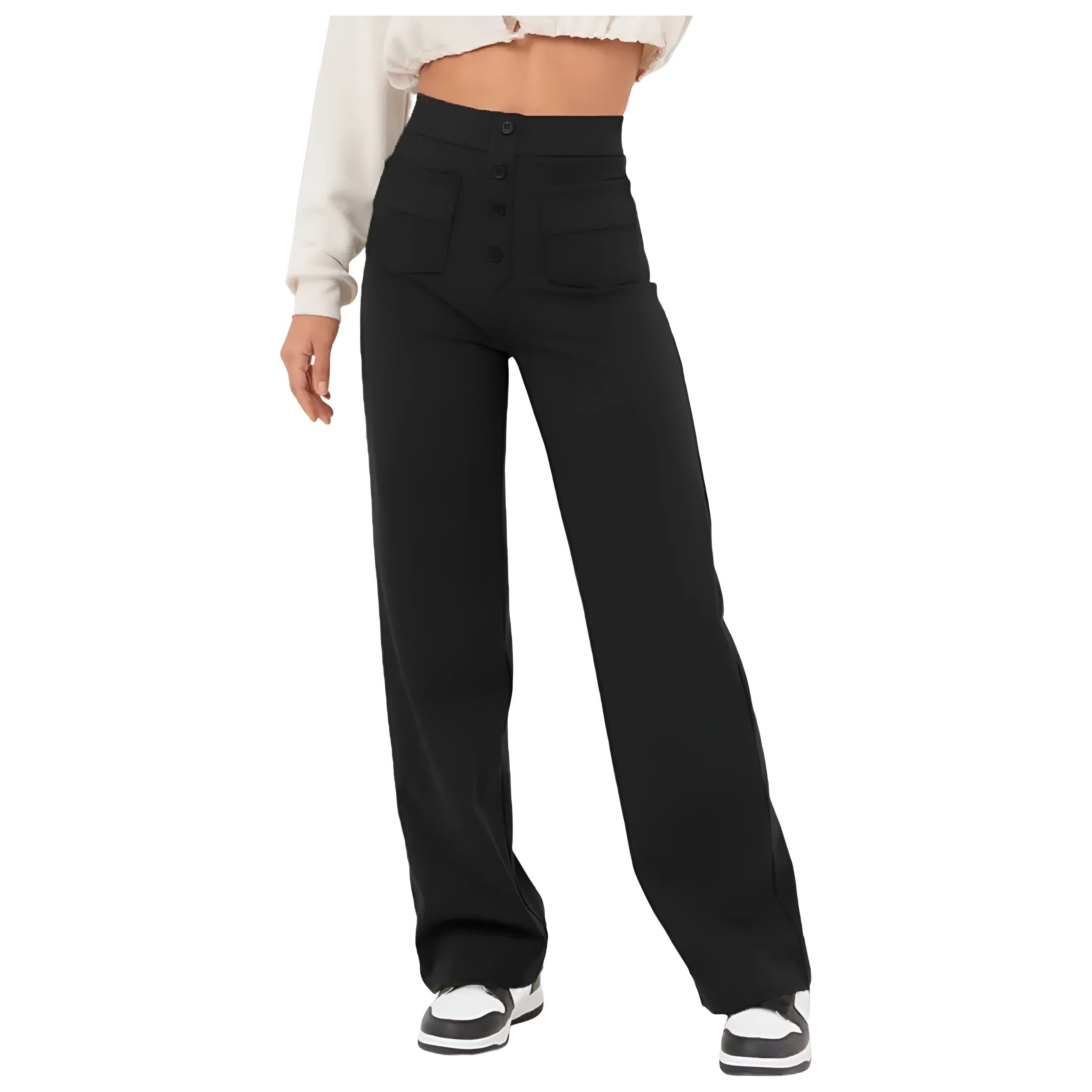 Greta Pants - High Waist Elastische Hose mit weitem Bein Eleganz - Elegare