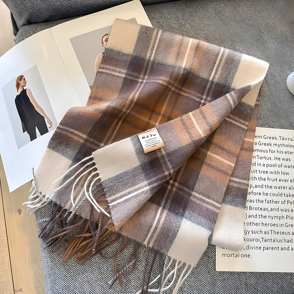 Karierter Kaschmir-Winterschal Damen 200×70 cm – Klassisches Muster Weicher Wollschal - Variante O - Damen-Schal
