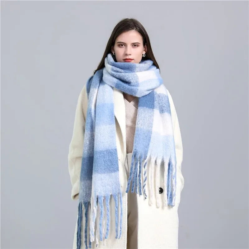 Karierter Kaschmirschal mit Fransen 220x50 cm – Himmelblau - Himmelblau - Schals und Tücher