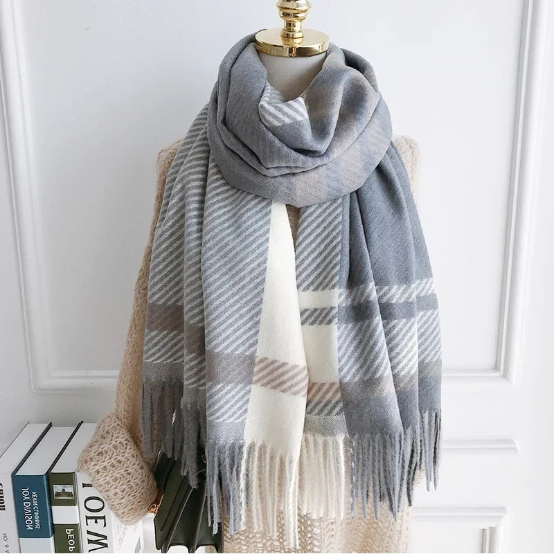 Karierter Pashmina-Schal – Warm Weich & Unisex - Grau - Schals und Tücher