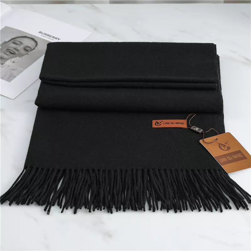 Kaschmir Winterschal 190x68 cm – Weicher Wollschal mit Fransen - Schwarz - Schals und Tücher