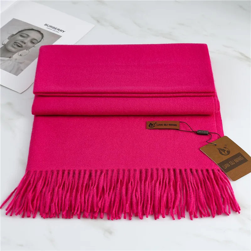 Kaschmir Winterschal 190x68 cm – Weicher Wollschal mit Fransen - Hellrosa - Schals und Tücher