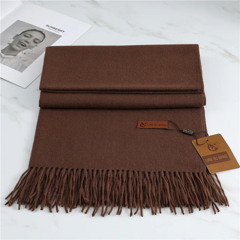 Kaschmir Winterschal 190x68 cm – Weicher Wollschal mit Fransen - Braun - Schals und Tücher