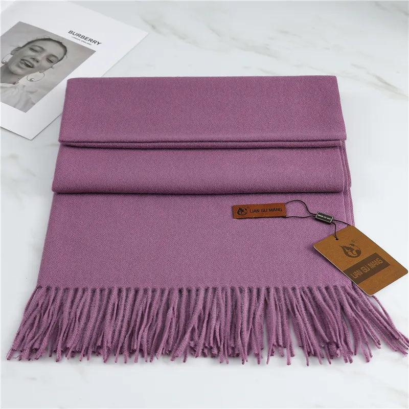 Kaschmir Winterschal 190x68 cm – Weicher Wollschal mit Fransen - Lila - Schals und Tücher