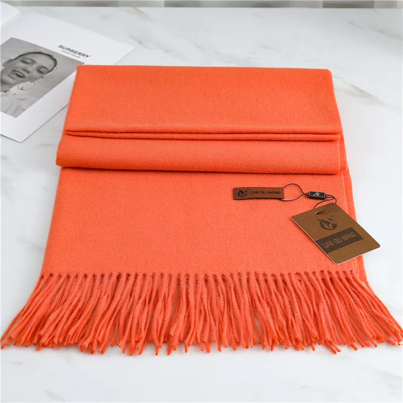 Kaschmir Winterschal 190x68 cm – Weicher Wollschal mit Fransen - Orange - Schals und Tücher