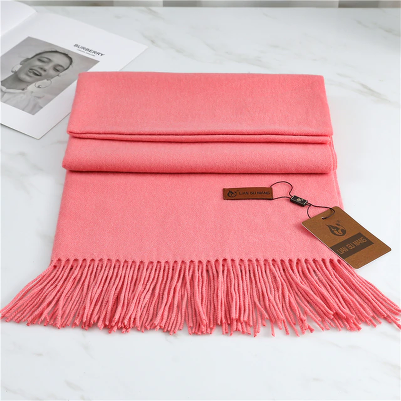 Kaschmir Winterschal 190x68 cm – Weicher Wollschal mit Fransen - Rosa - Schals und Tücher