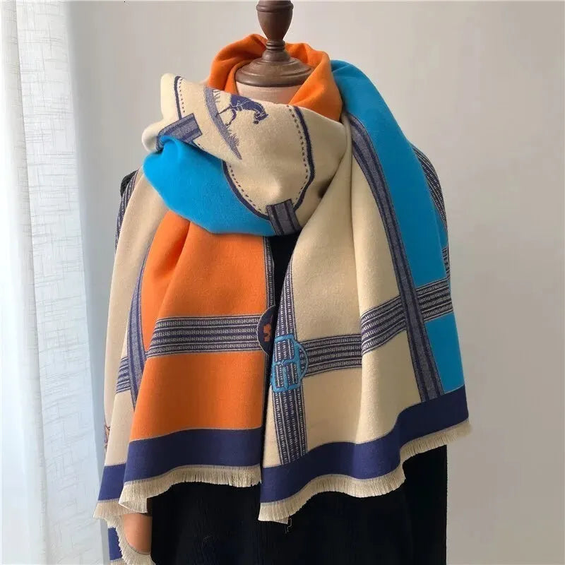 Kaschmir Winterschal 200x65 cm – Weicher Schal für Damen und Herren - Blau - Schals & Tücher