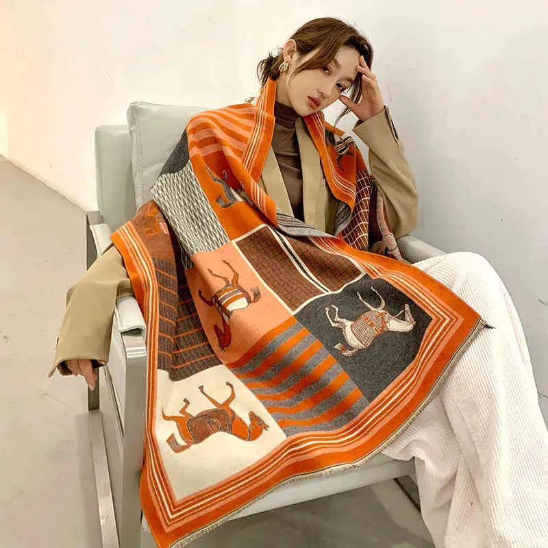 Kaschmir Winterschal 200x65 cm – Weicher Schal für Damen und Herren - Orange - Schals & Tücher