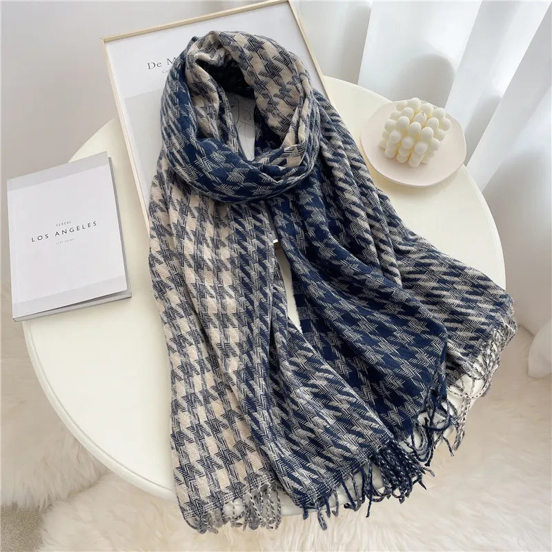 Kaschmir-Winterschal mit klassischem Karomuster 200x65 cm – Luxus-Wollschal für Damen und Herren - Grau - Schals