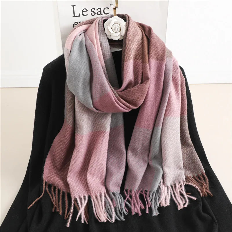 Kaschmir-Winterschal mit klassischem Karomuster 200x65 cm – Luxus-Wollschal für Damen und Herren - Rosa - Schals