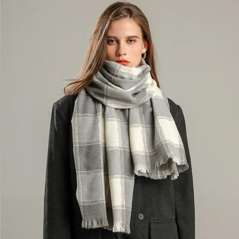 Kaschmir-Winterschal mit klassischem Karomuster 200x65 cm – Luxus-Wollschal für Damen und Herren - Grau 3 - Schals