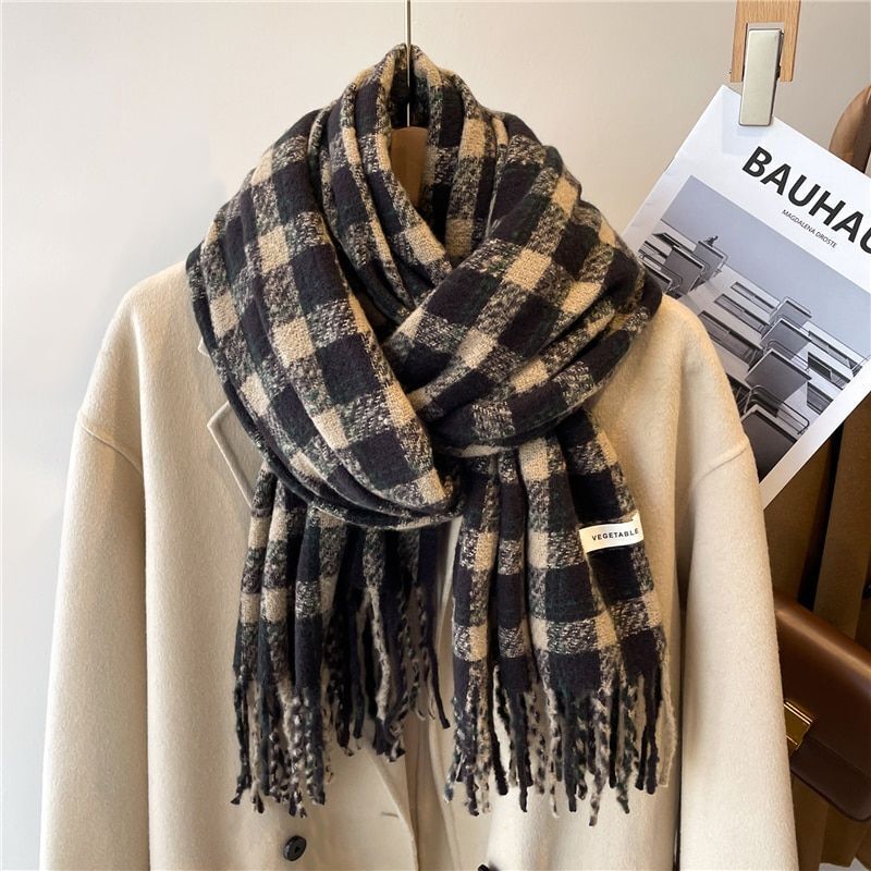 Kaschmir-Winterschal mit klassischem Karomuster 200x65 cm – Luxus-Wollschal für Damen und Herren - Schwarz (Variante)
