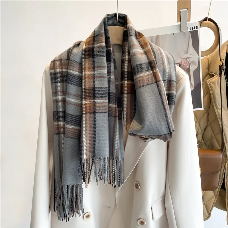 Kaschmir-Winterschal mit klassischem Karomuster 200x65 cm – Luxus-Wollschal für Damen und Herren - Grau (Variante)
