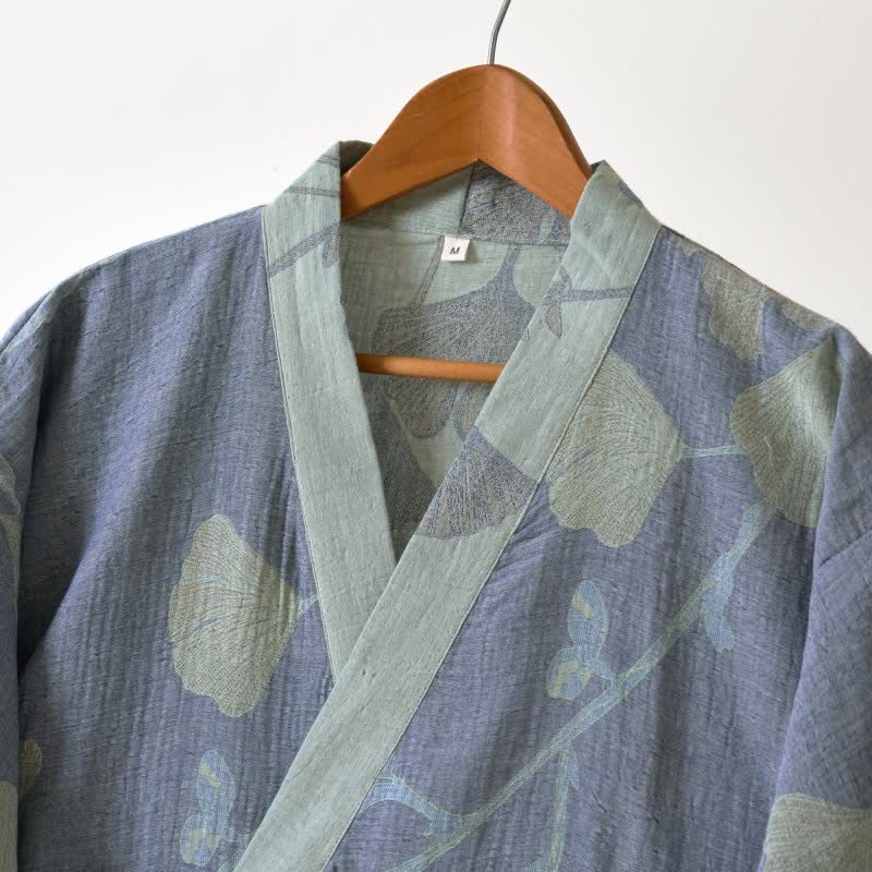 Kimono-Bademantel Damen mit Ginkgo-Muster – Wendbares Design - Bademantel