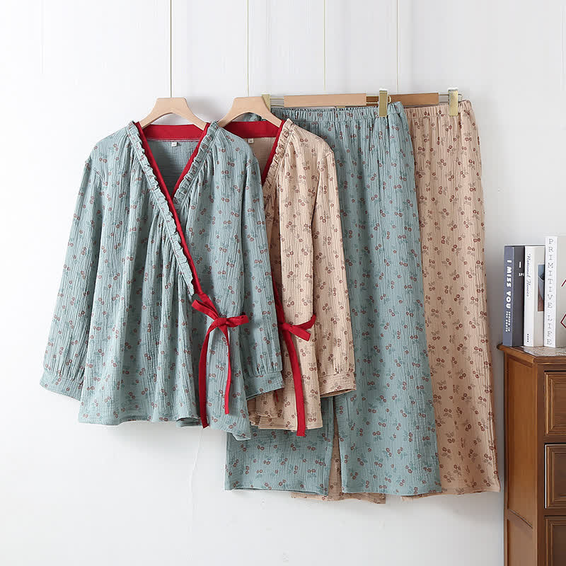 Kimono Pyjama Damen – Baumwolle mit Blumenprint - Loungewear