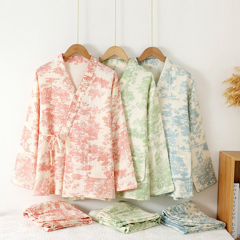 Kimono Pyjama Set aus Baumwolle – leichtes atmungsaktives Loungewear für Damen - Loungewear