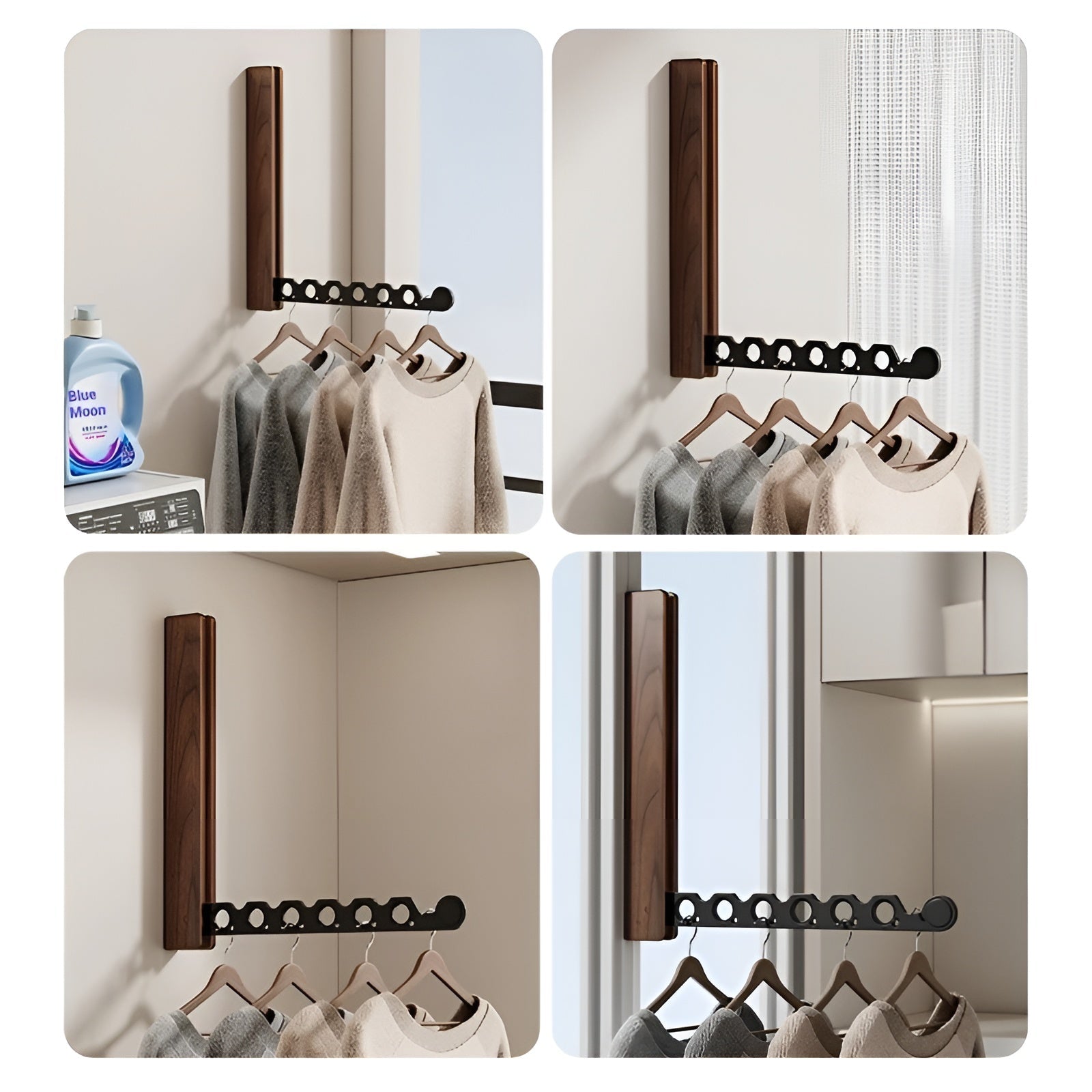 Klappbare Wandgarderobe aus Holz – Platzsparende Aufhängung | Perfekt für Kleine Räume - Wandhaken