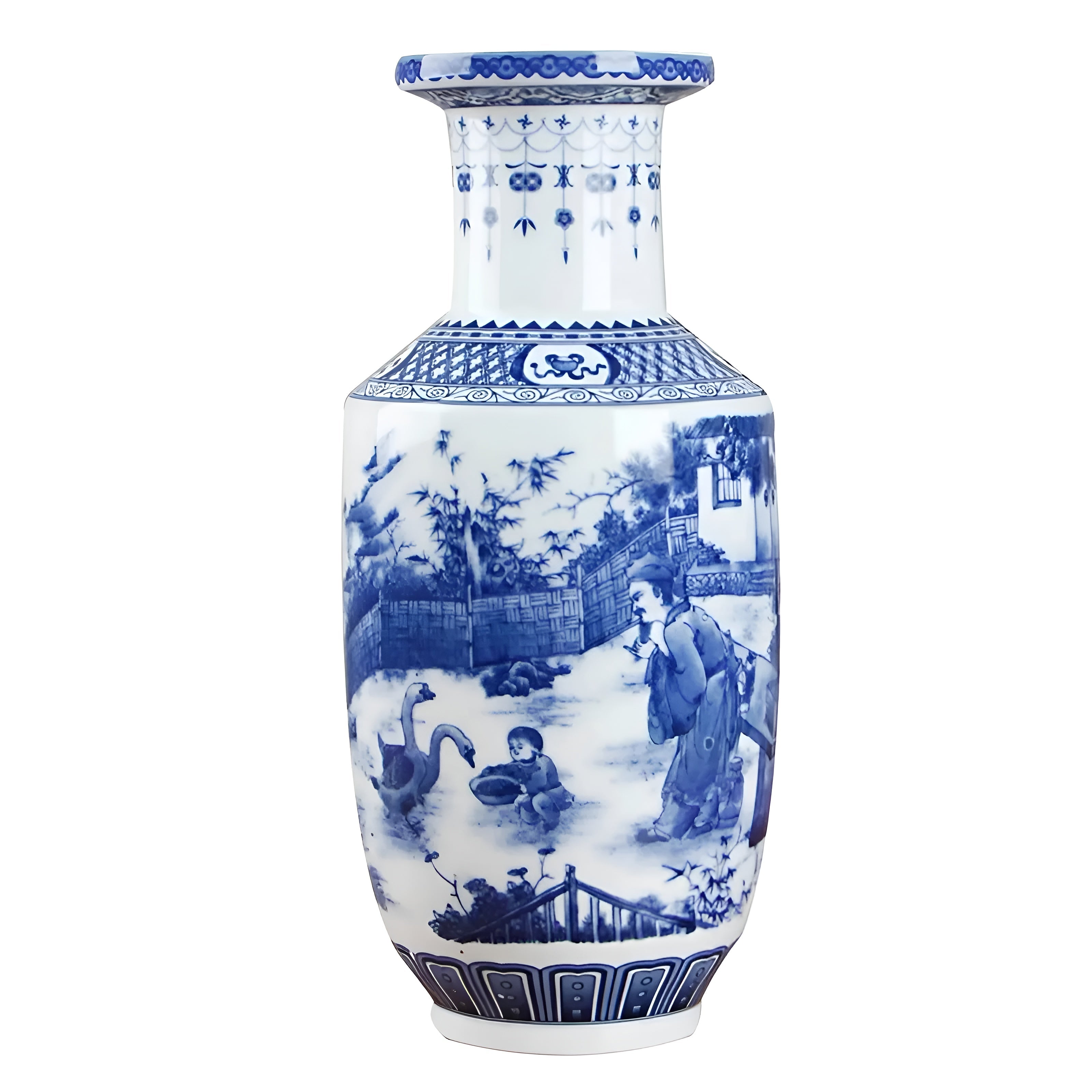Klassische blau-weiße Keramikvase im China-Stil – Antikes Design für stilvolle Wohnakzente - E - Vase
