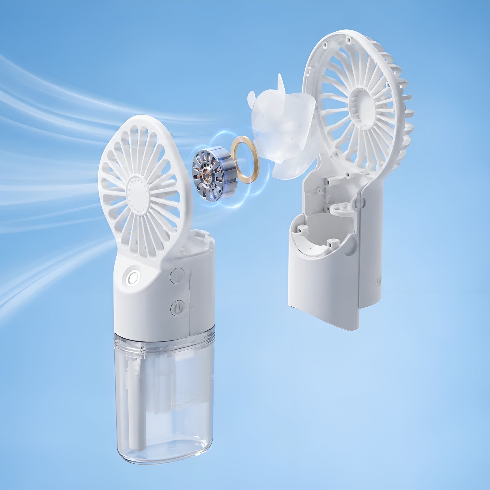 Kompakter Handventilator mit Sprühfunktion – USB-aufladbarer Mini-Ventilator mit Wassertank und 4