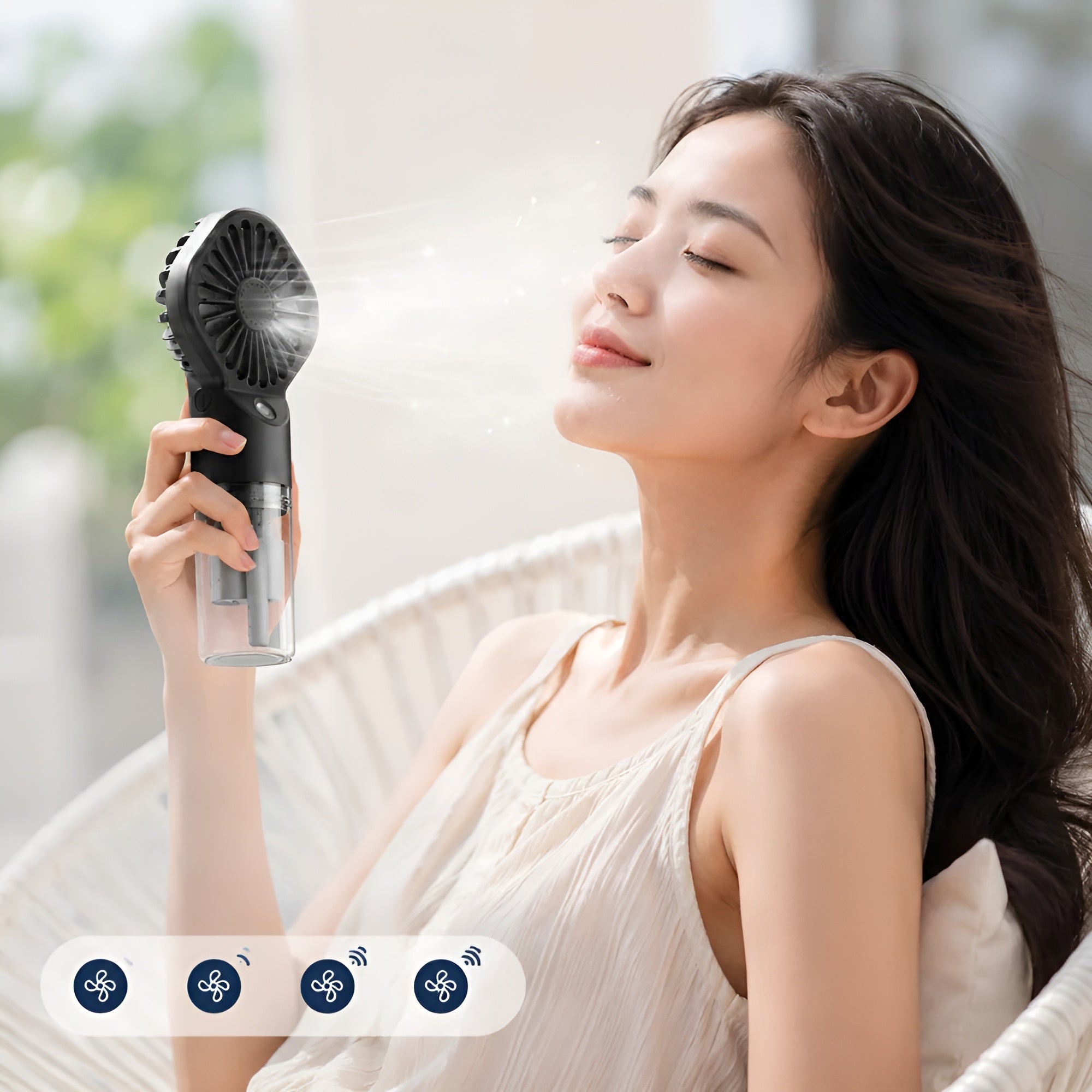 Kompakter Handventilator mit Sprühfunktion – USB-aufladbarer Mini-Ventilator mit Wassertank und 4
